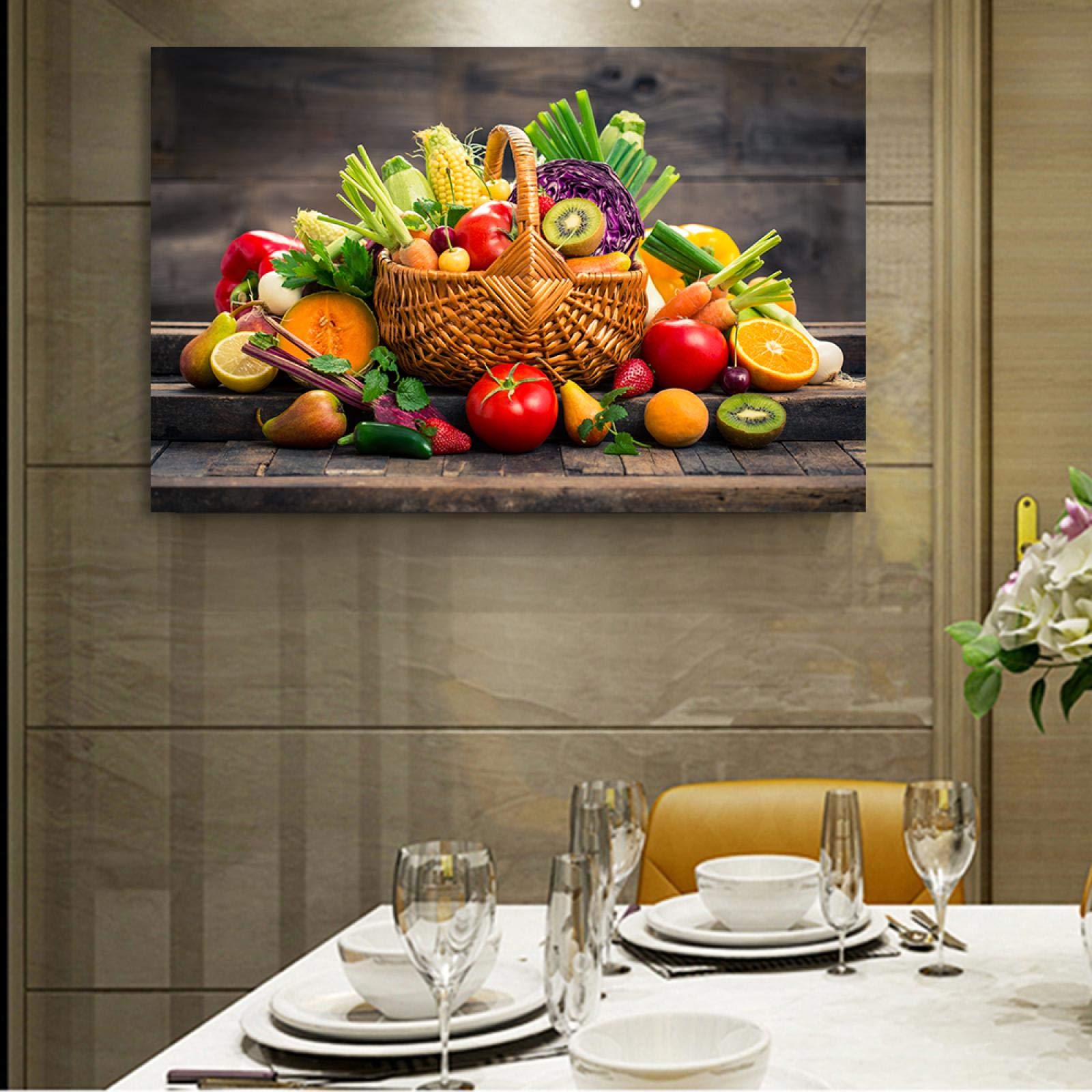 Tableau Impression Sur Toile 50x70cm - Motif Bananes Dans Un Panier, Nourriture Fruits, Décoration Murale Moderne