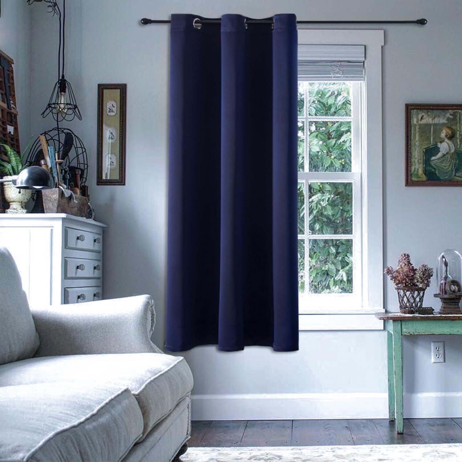 ChrisDowa Blackout Curtains 45 Inches Long for Living Room, Grommet Thermal Insulated Room Darkening Curtains for Bedroom (1 Panel Set, Navy Blue, 38W