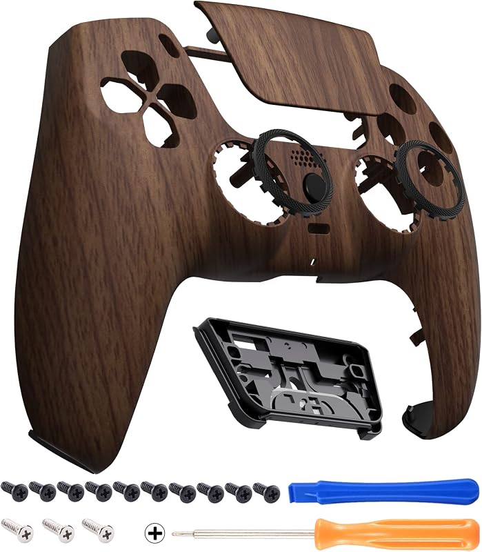 eXtremeRate LUNA Redesigned Wood Grain Front Shell Touchpad Compatible with ps5 Controller BDM-010 020 030 040 050, DIY Replacement Custom Touch Pad Cover Compatible with ps5 Controller