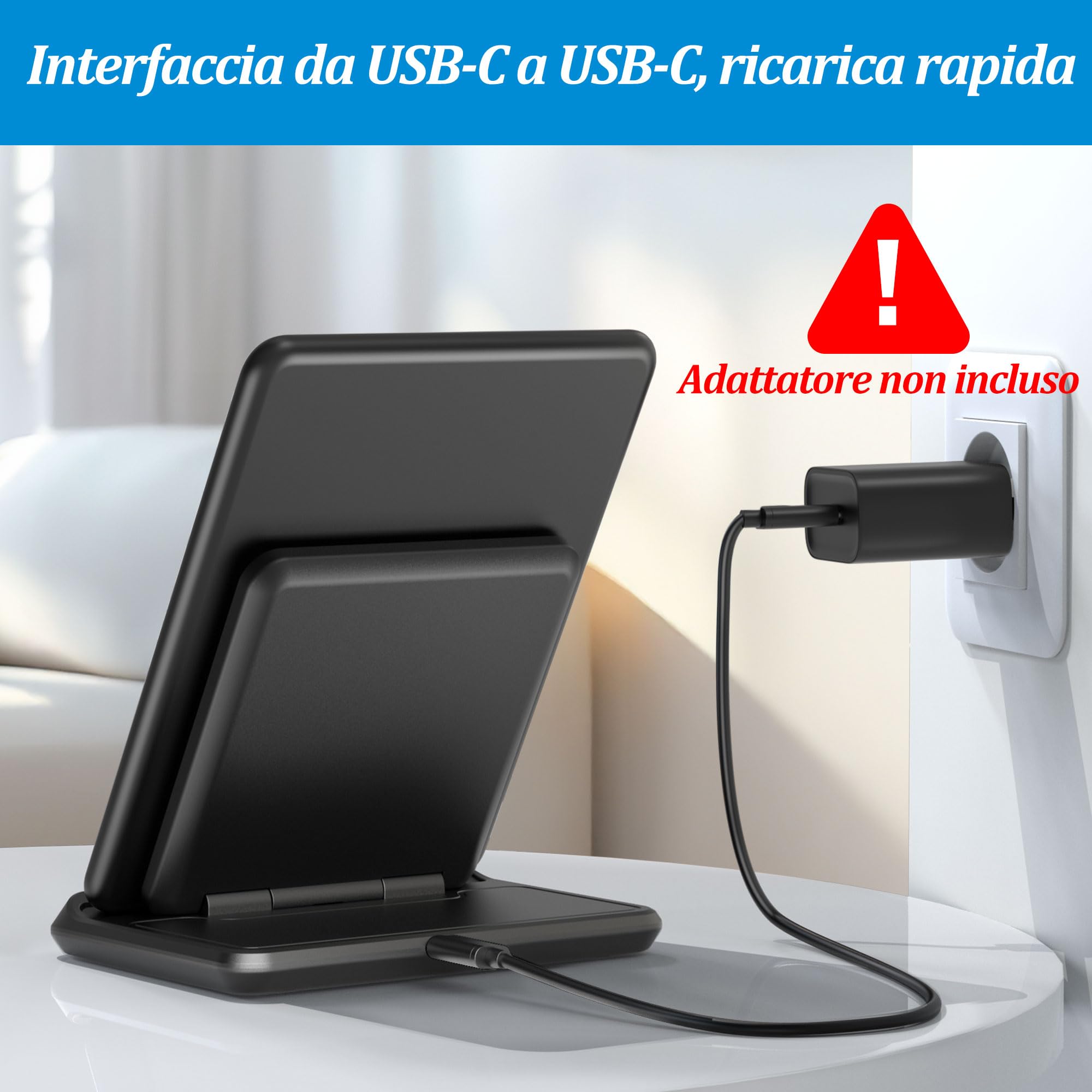 PlusAcc Ricarica Wireless per Kindle Paperwhite Signature Edition (modelli 2022 e 2024) e Colorsoft Signature Edition (32 GB), Supporto di Stazione Pieghevole compatibile con Phone 15 Pro Max