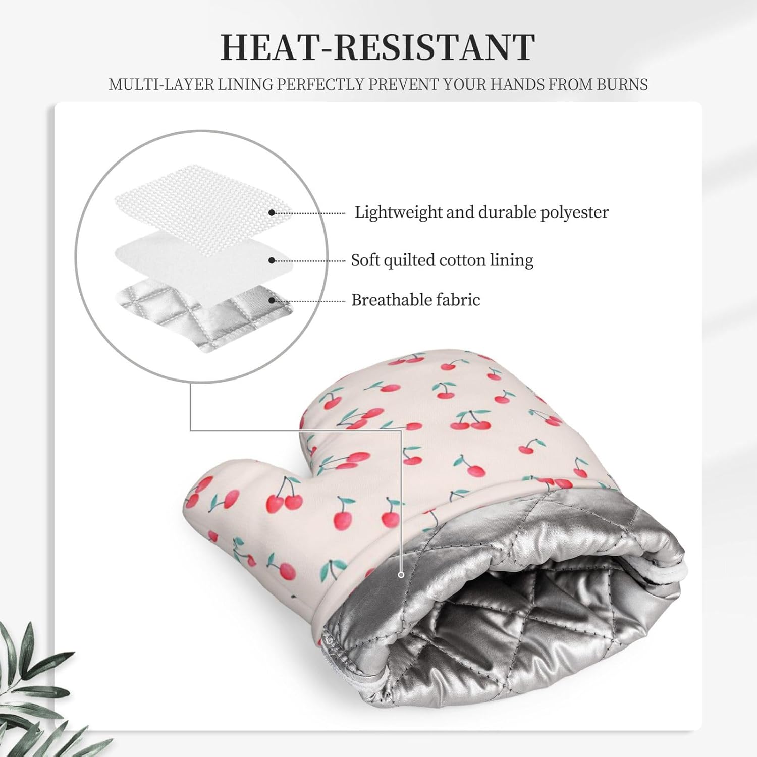 Lovely Sweet red Cherry Oven Mitts and Pot Holders Set of 4 Heat Resistant Kitchen Gloves with Silicone Palm Hot Pads for Baking Cooking Grilling BBQ