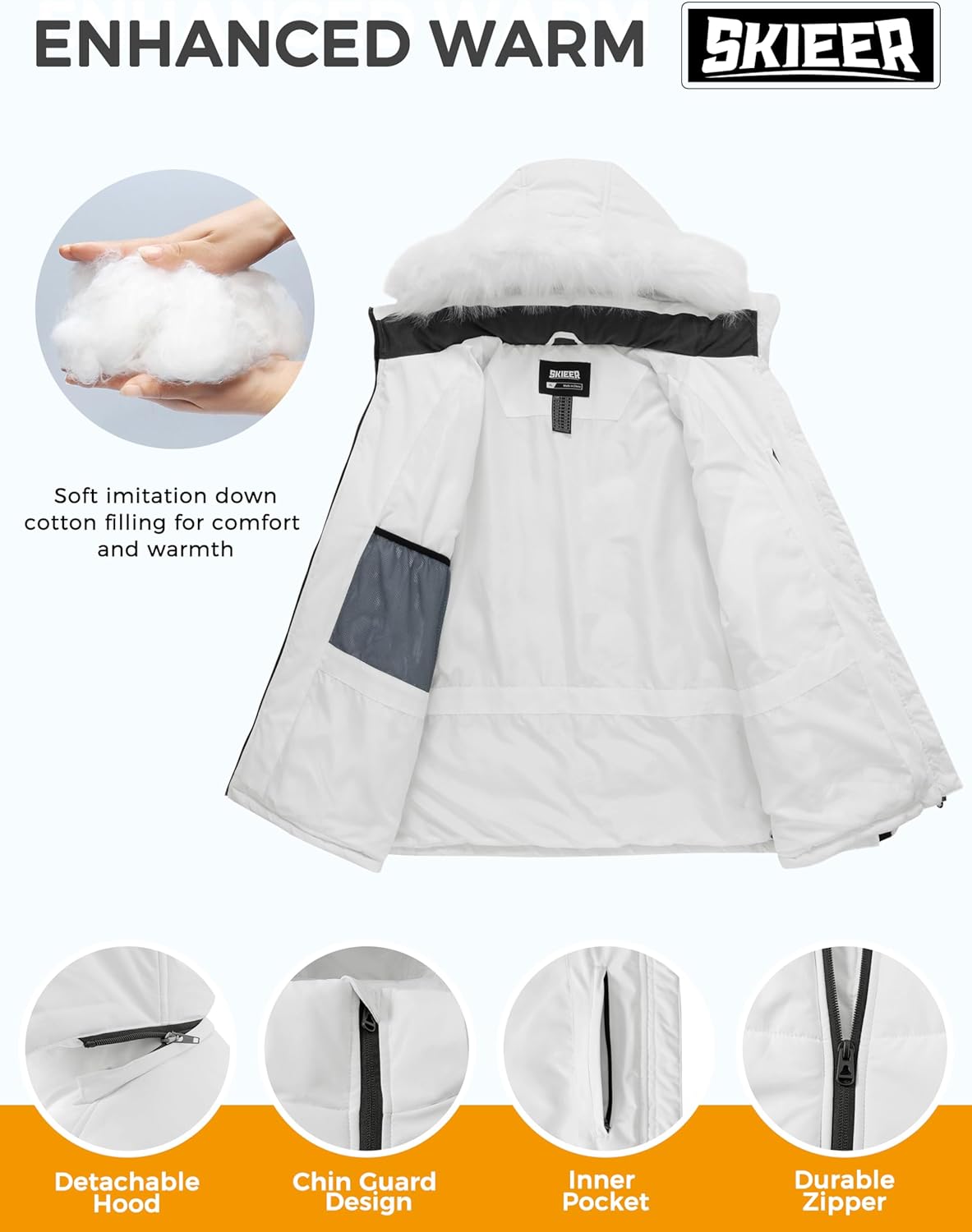 Skieer Women's Plus Size Ski Jacket Waterproof Warm Snow Winter Coat with Removable Hood - Image 3