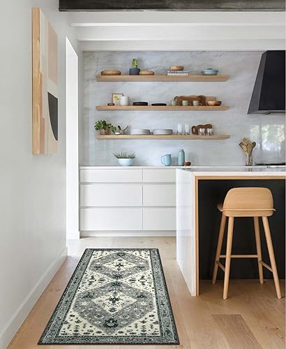 Miniatura 415 de Lahome Tapete tribal bohemio, pequeño, suave, antideslizante, lavable, de pelo corto, para piso en puerta, interior, entrada, baño, silla, Verde