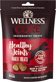 Wellness CORE Grain-Free Healthy Joints Dog Treats, Natural Crunchy Bites with Glucosamine & Chondroitin, 8 oz