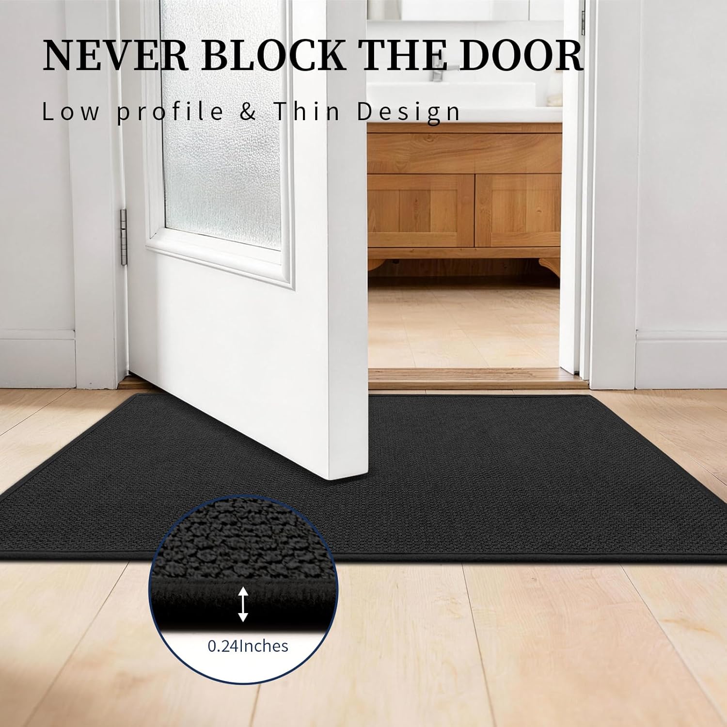 YIHOUSE Black Bathroom Rugs Sets 3 Piece, Quick Dry Thin Bath Mat with Toilet Rug, Non Slip Absorbent Machine Washable, Bath Runner Rugs for Bathtub Sink Home Decor