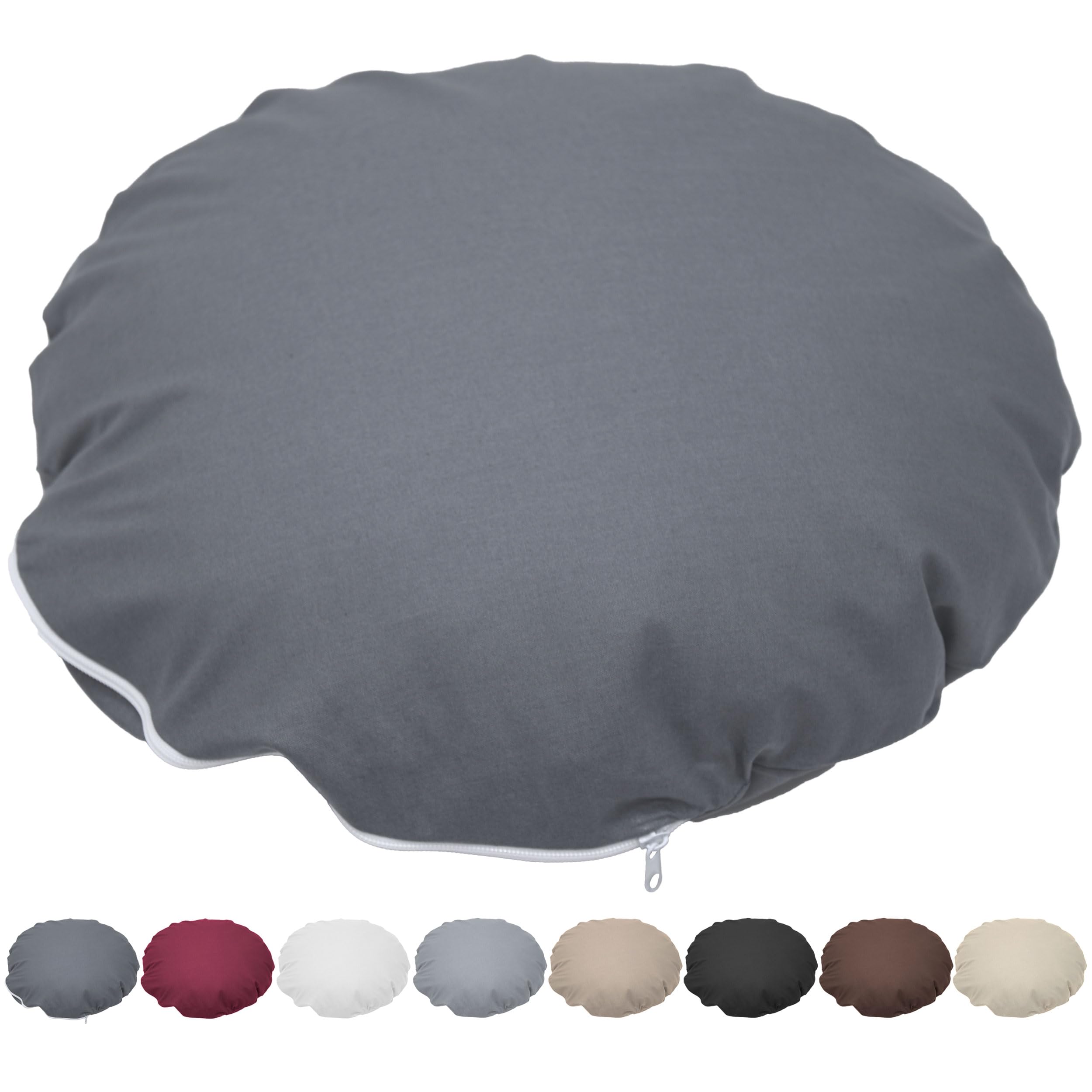 Nurtextil24 Kissen Rund 80cm Ø Durchmesser Anthrazit Sitzkissen Dekokissen | Rundkissen 100 % Baumwolle mit Reißverschluss - Verwendung als Bodenkissen, Stuhlkissen, Sofakissen, Kopfkissen