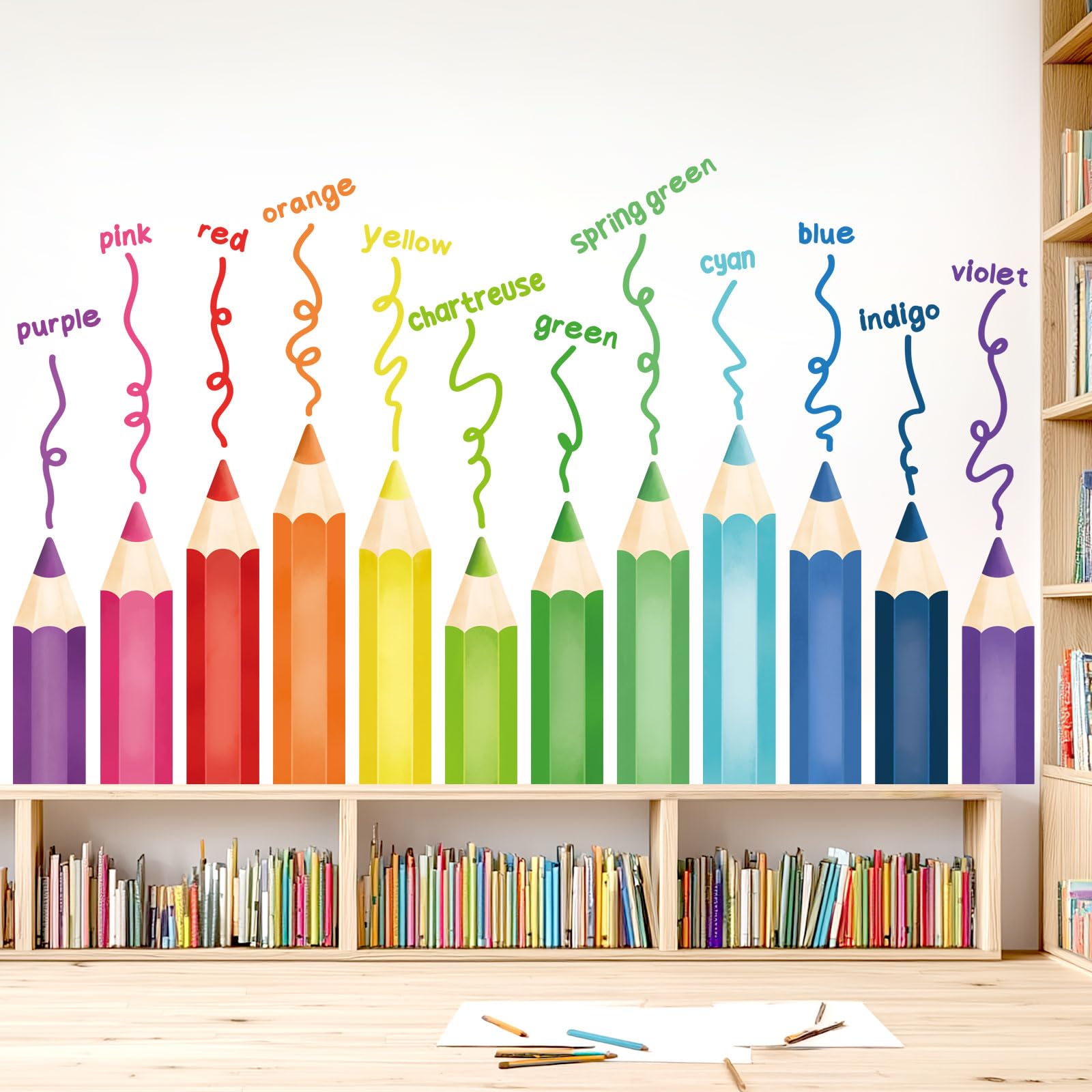 Decowall Girls Large Learning Color Crayons Wall Stickers Educational Pencil Wall Decals For Kids Boys Room Bedroom Nursery Classroom Playroom (Sg2-2417)