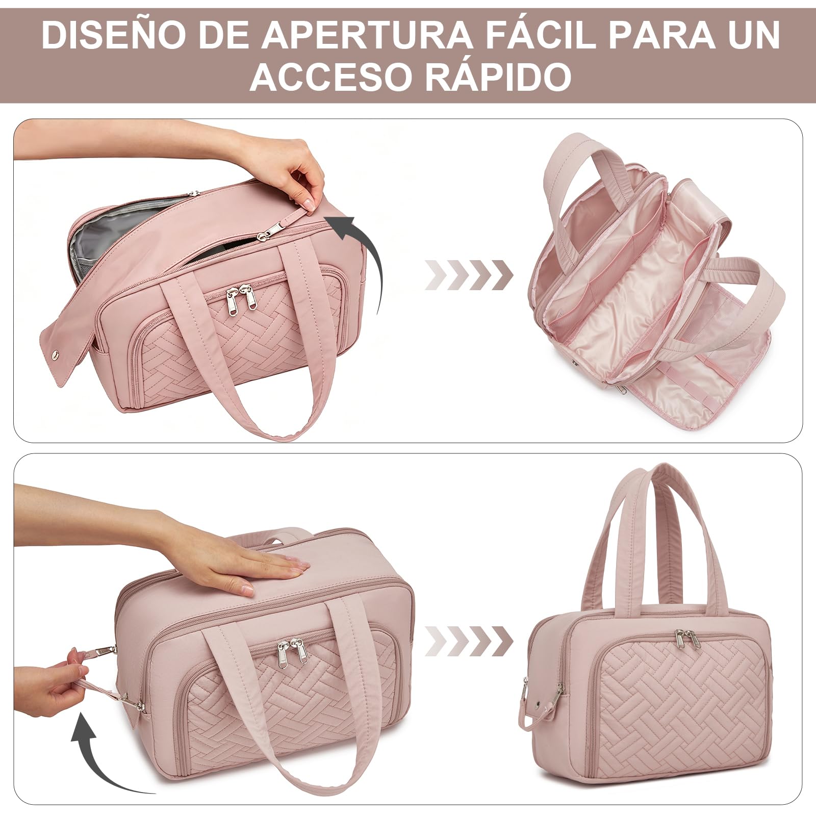 Kono Neceser Mujer de Viaje Grande Neceser Maquillaje Impermeable Bolsa de Aseo con Gran Apertura Organizador de Artículos de Tocador y Cosméticos