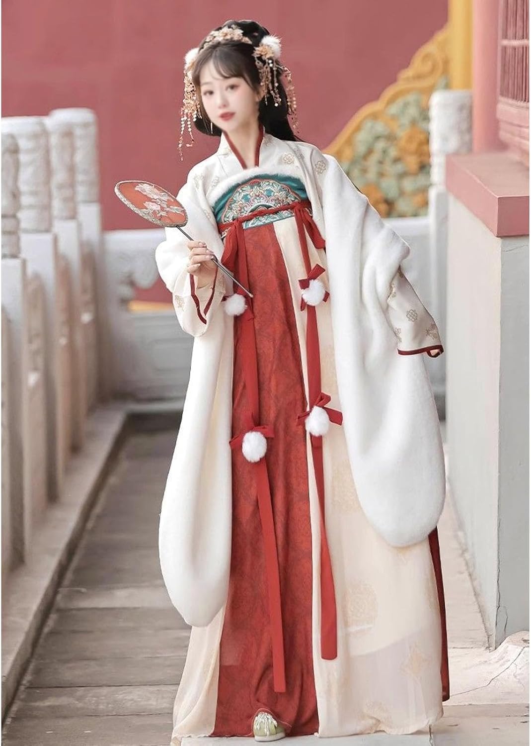 Chinese Traditional Hanfu (154-265 Lb), Elegant Hanfu Set (Thickened), Outerwear + Skirt + Innerwear, Keep Warm