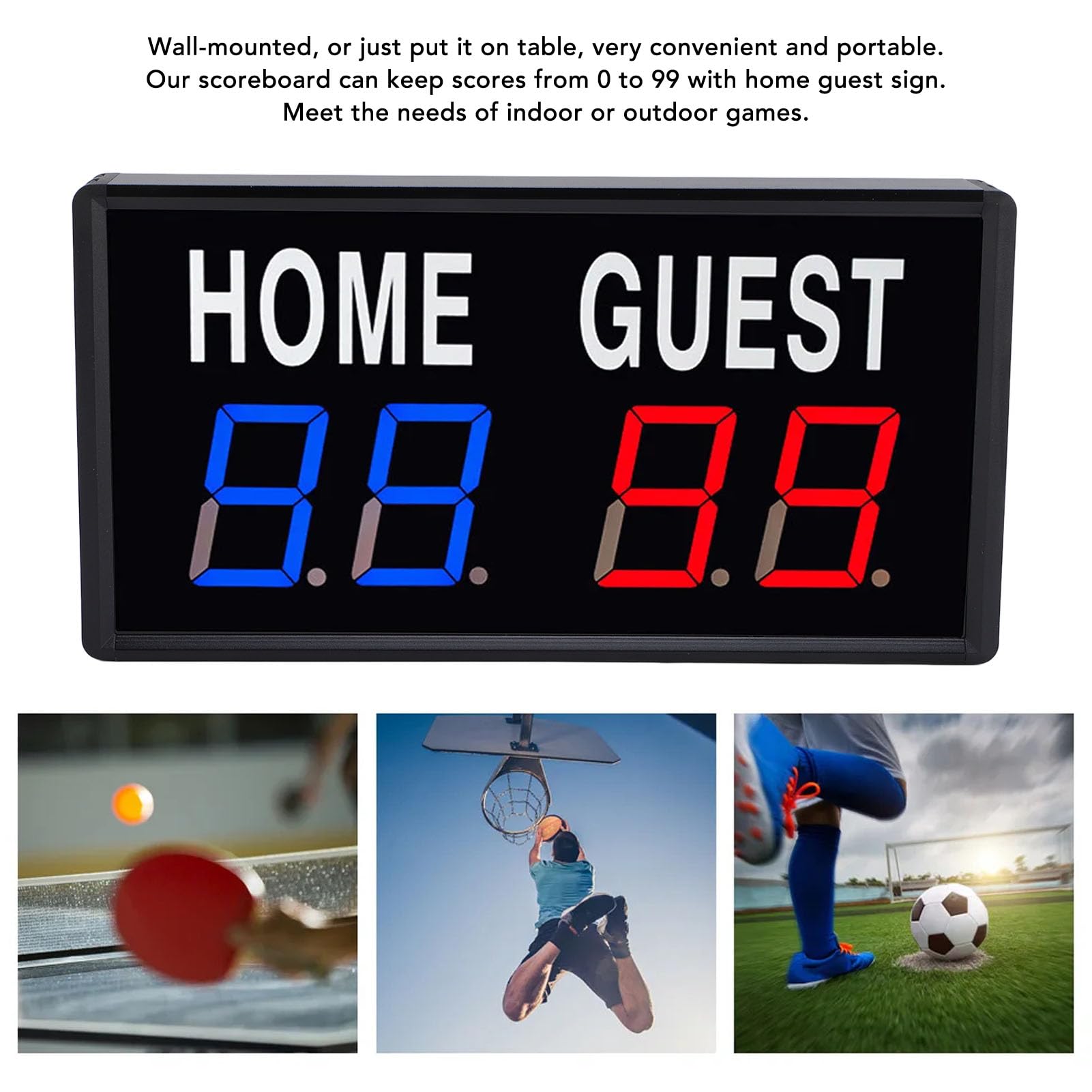 Marcador Electrónico LED Digital para Baloncesto, Tenis de Mesa y Bádminton con Control Remoto, Sonido de Zumbador, 8.7x4.5x1.4 Pulgadas, Aleación de Aluminio, Múltiples Ni