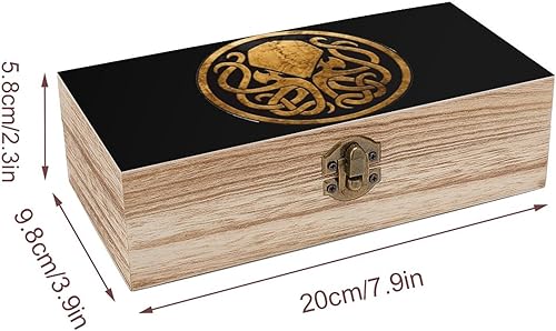 Miniatura 2 de Cthulhu - Caja de almacenamiento de madera organizadora con tapa con bisagras y cierre frontal para decoración del hogar