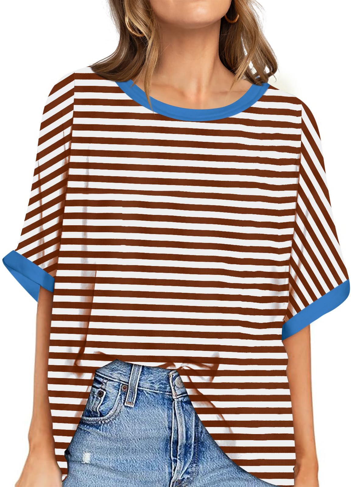 UEU Women Oversized T-Shirt Loose Fit Workout Tops Short Sleeve Gym Basic Tee Shirt