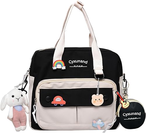 Bonitas bolsas para la escuela, bolsa japonesa Kawaii multifunción, mochilas estéticas para adolescentes, niñas, niños, bolsas de almuerzo, Negro,