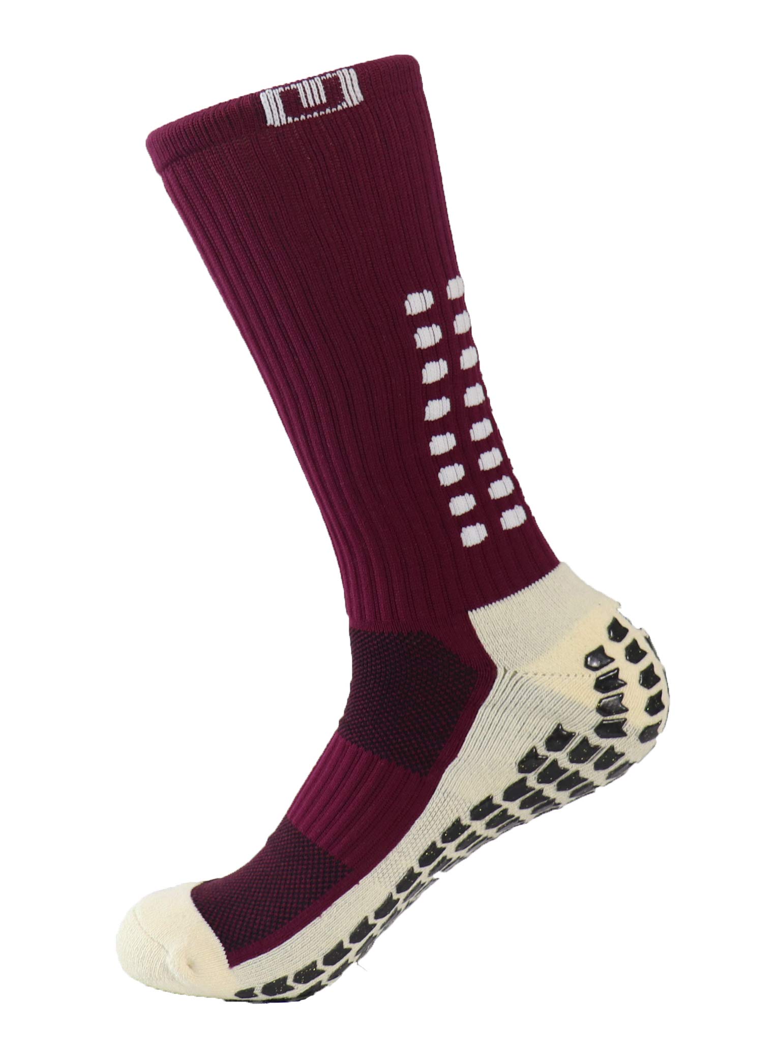 Ulalaza Men's Maroon Sports Socks And Wo Socks Thicken Cushion Crew With Rubber Dots Anti Slip For Football Running Training Walking Baseball Soccer And Hiking