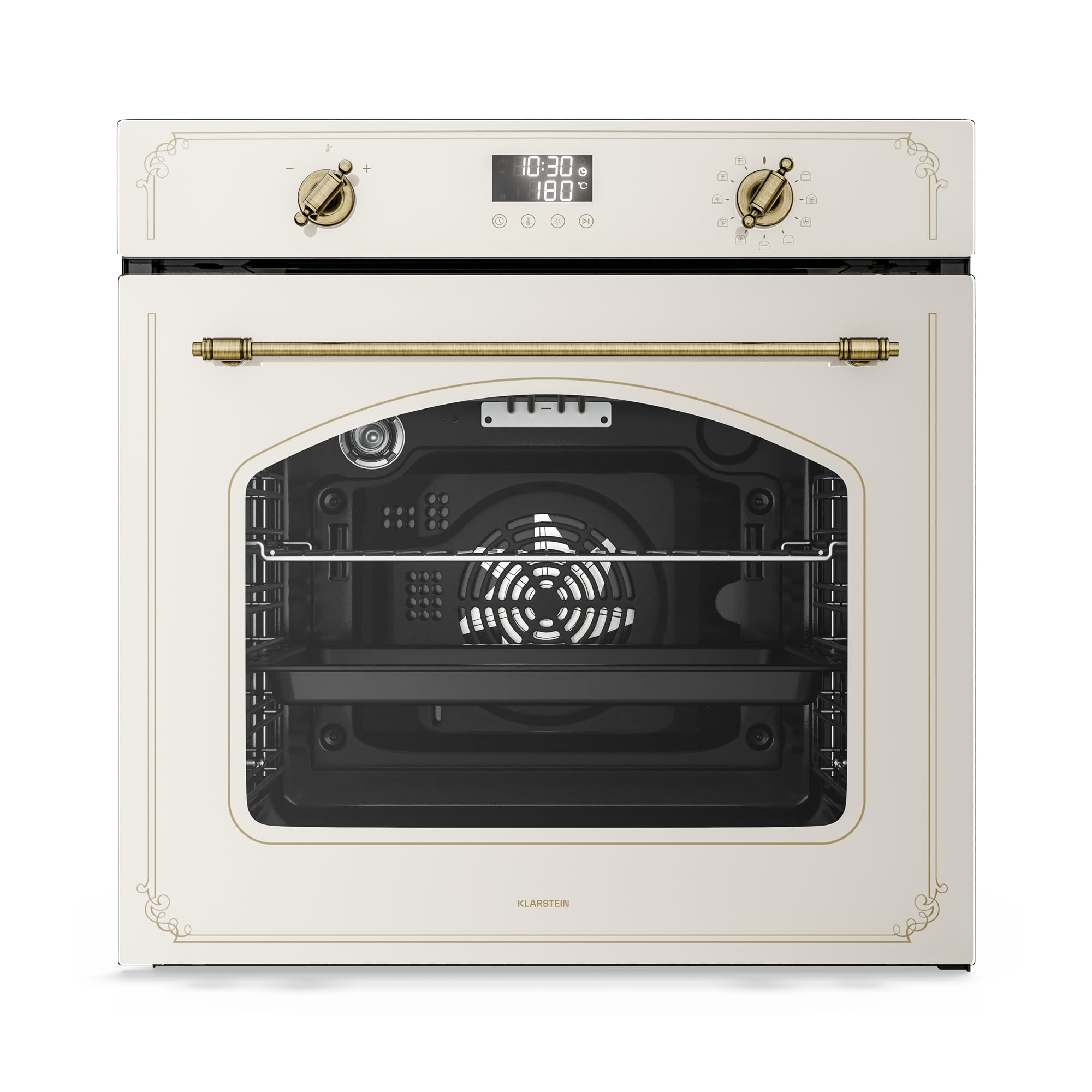Klarstein Victoria Pyro piekarnik do zabudowy 60 cm - 76L, pyrolyza, 11 funkcji, retro design, klasa energetyczna A, timer, czterokrotne szklenie, emaliowane wnętrze, śmietana