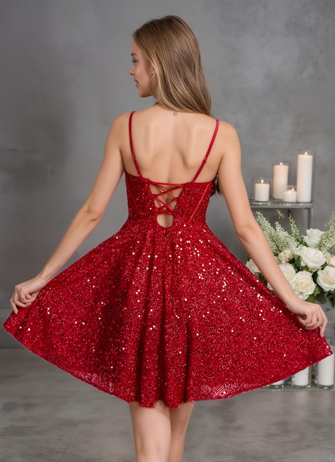 Sparkly Sequin Homecoming Dresses for Teens Short Spaghetti Strap Cocktail Prom Party Gown Clubwear A Line Mini Dress