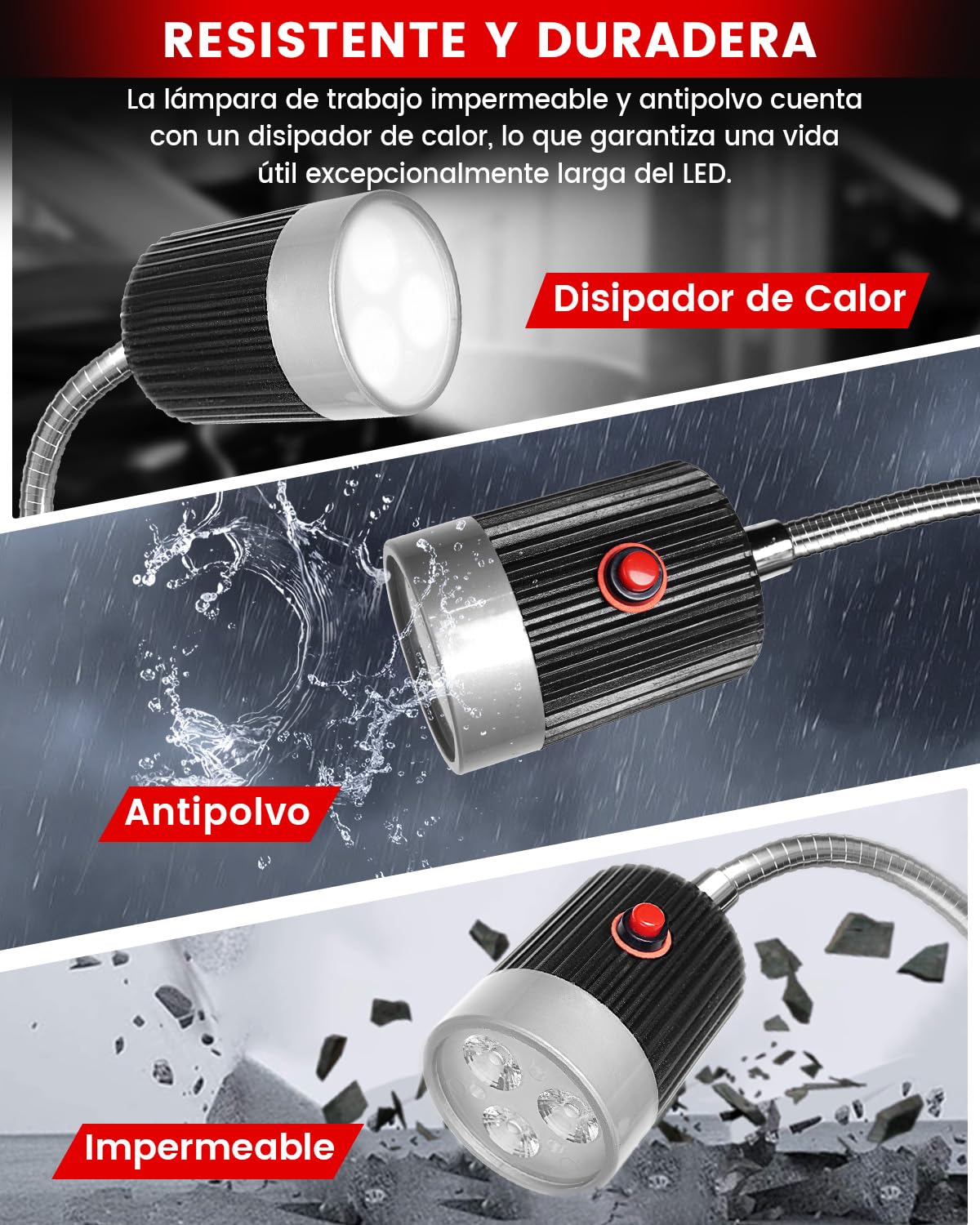 Klarlight Lámpara Magnética LED de Trabajo 5W, Lámpara de Máquina Magnética, Tubo Flexible para Máquinas, Luz Blanca Fría 6000K para Torno, Banco de Trabajo, Máquina de Coser, Parrilla y Taller