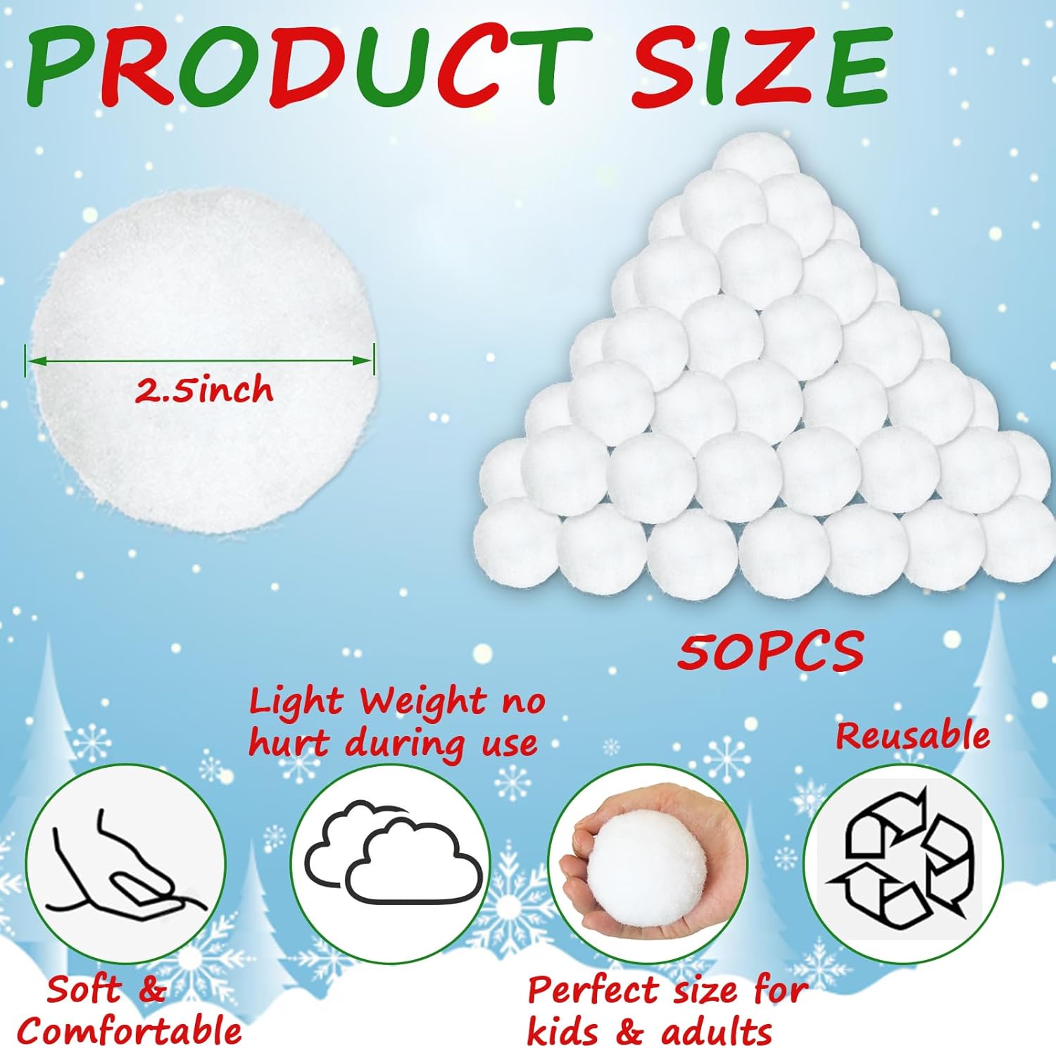 Reusable Water Balls, 50 Pack Fake Snowball for Outdoor Toys and Games, Indoor Activity Toys Christmas Gift for Kids and Adults (50 Pack)