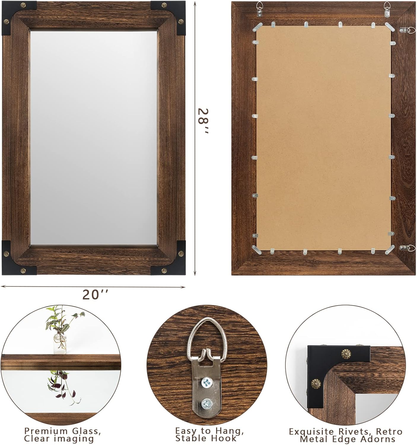 blue page Rustic Mirror Wood Mirror for Bathroom, Decorative Framed Wall Mirror, Farmhouse Natural Vanity Mirror, Wall Mounted Rectangular Mirror for Bedroom Living Room, Small 20x28 Inch