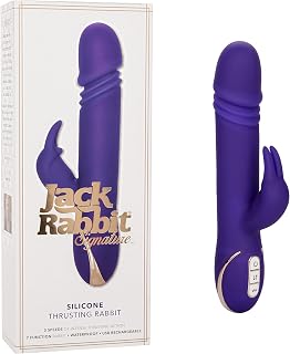 CalExotics Jack Rabbit Signature Silicone Thrusting Rabbit – Waterproof Vibe Sex Toys for Couples – Luxury Adult Hands Free G Spot Massager - Purple