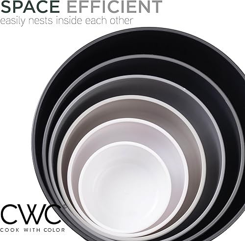 Miniatura 7 de COOK WITH COLOR - Juego de tazones de preparación anchos con tapas, para mezclar, de plástico, pequeños y apilables (color negroblanco)