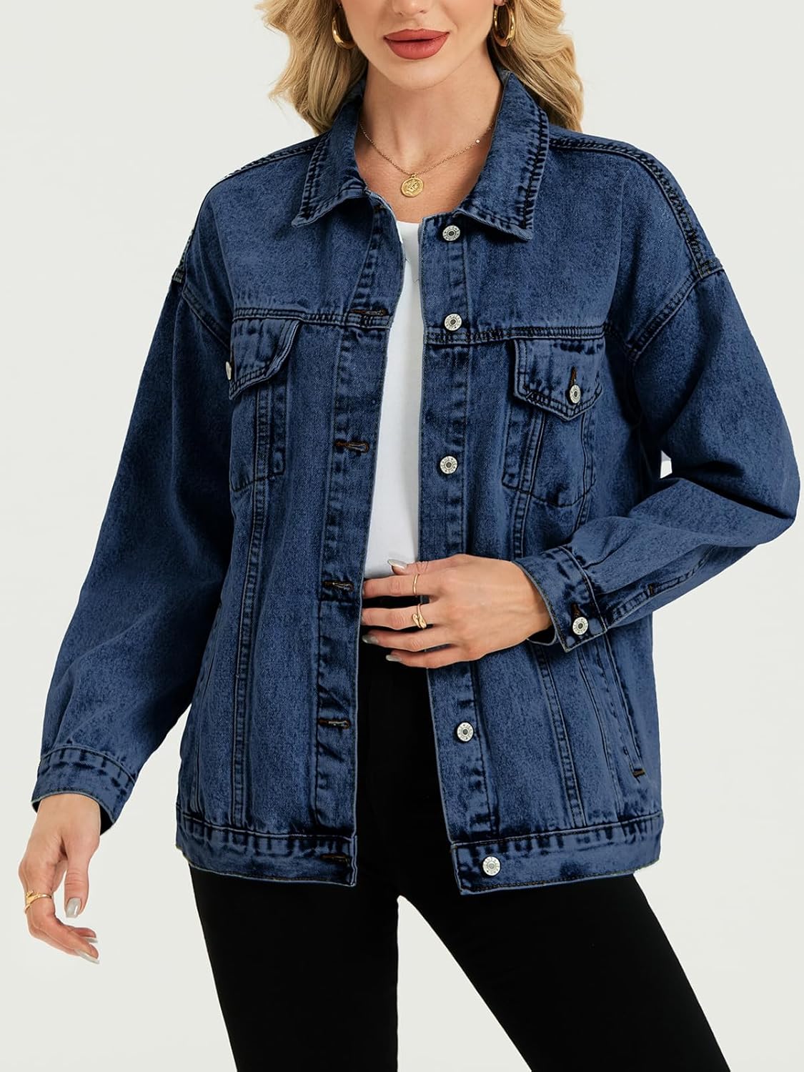 LifeShe Oversized Denim Jacket Women Boyfriend Jean Jacket Trendy Loose Shacket Spring Trucker Coats - Image 4