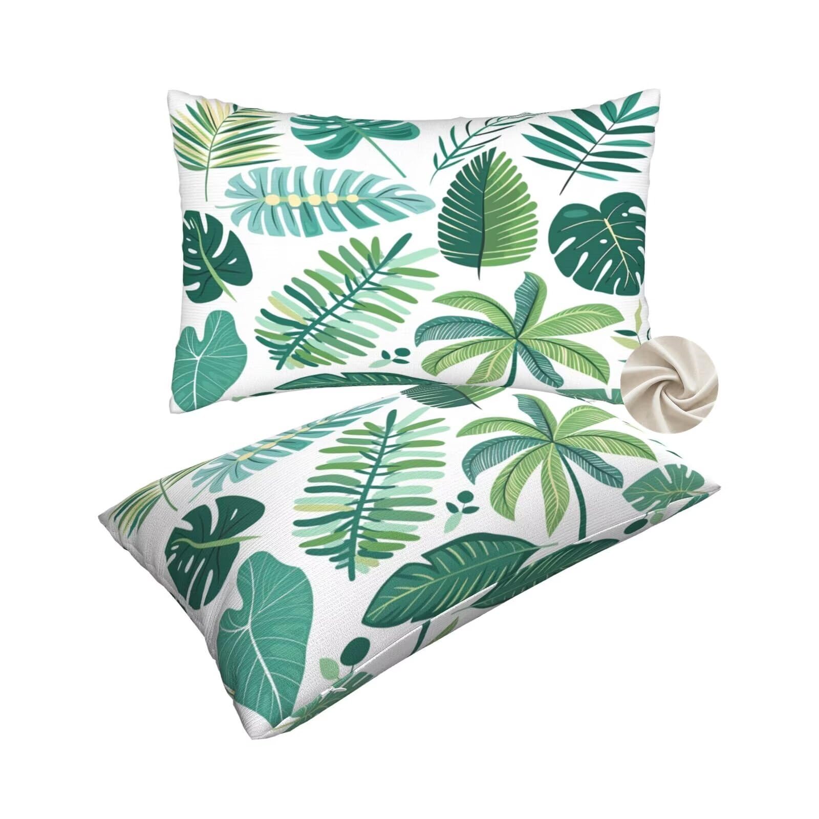Housse coussin vert 50x70 cm canapé | Taie oreiller lit déco motif feuille lot de 2