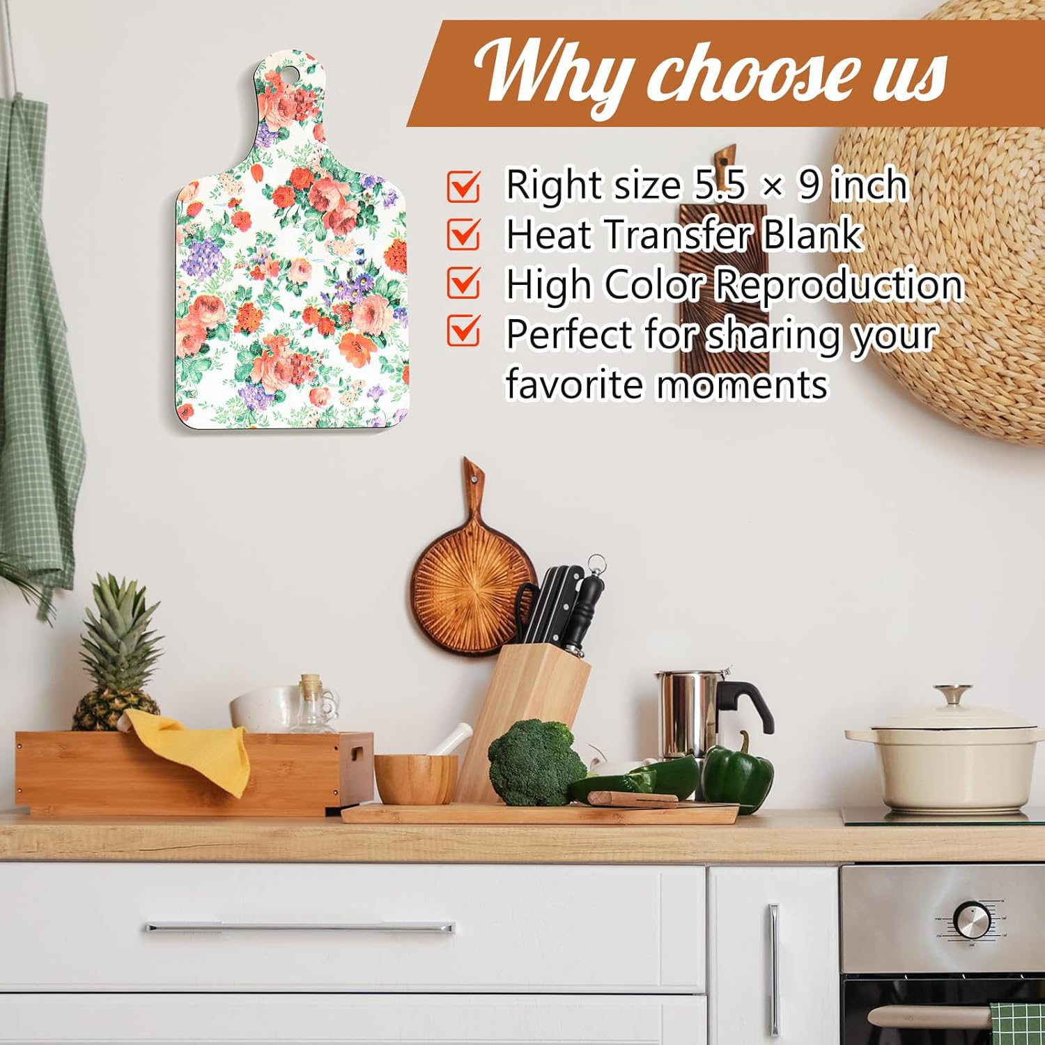 Patelai 12 Pcs Sublimation Cutting Board Blanks 9.06 x 5.51 Inches Sublimation Chopping Board Craft with Handle Heat Thermal Transfer Sheet DIY Picture Charcuterie for Home and Kitchen Decoration