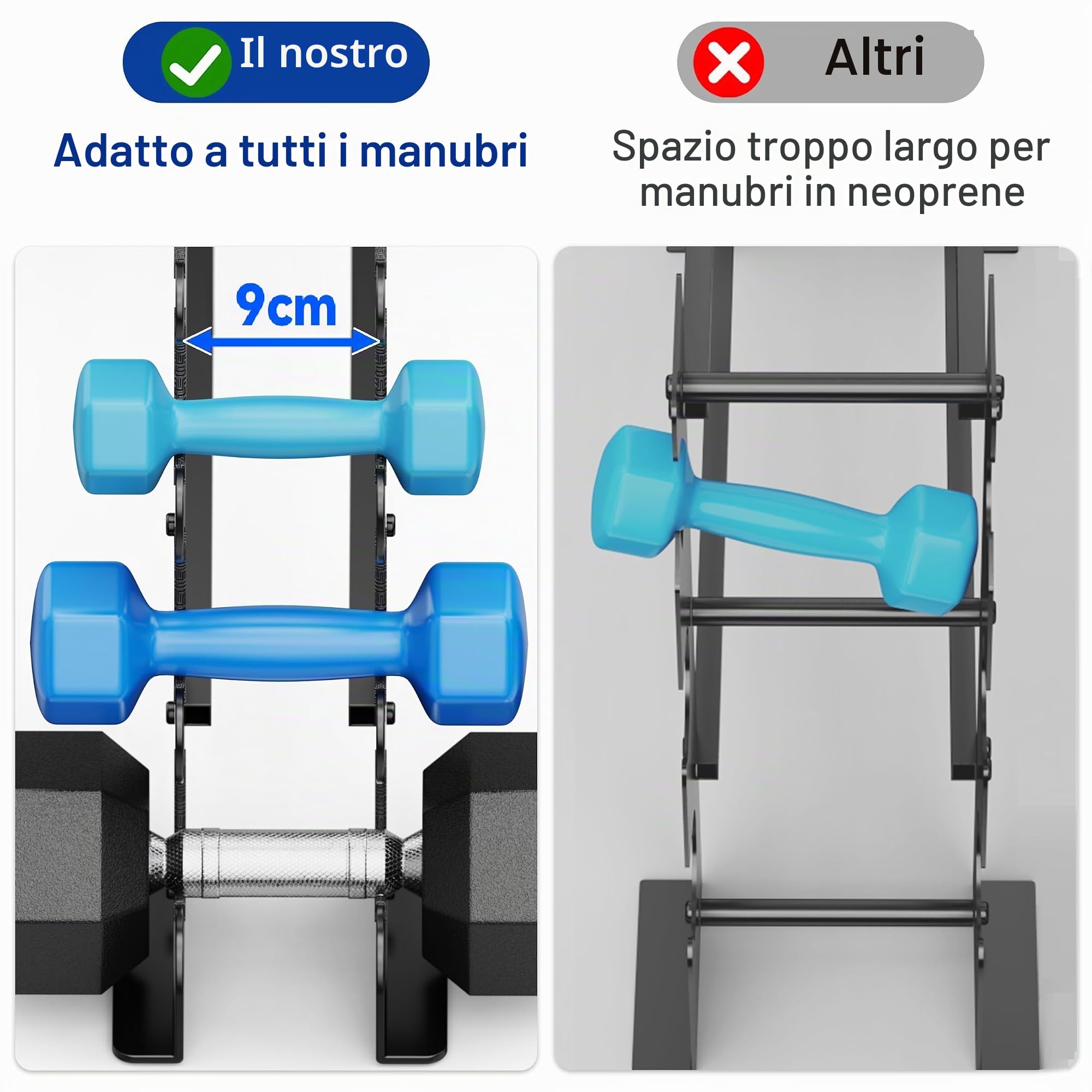 Supporto per manubri a 4 livelli per palestra domestica, compatto per manubri, pesi liberi, scaffale in acciaio resistente per manubri in neoprene e esagonali (gommini non inclusi)
