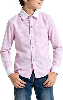Boys Shirts Kids Back to School Uniform Formal Homecoming Dress Shirt | Button Down, Long Sleeve, Boys School Uniform Kids Casual Shirts for Birthday Party Christmas