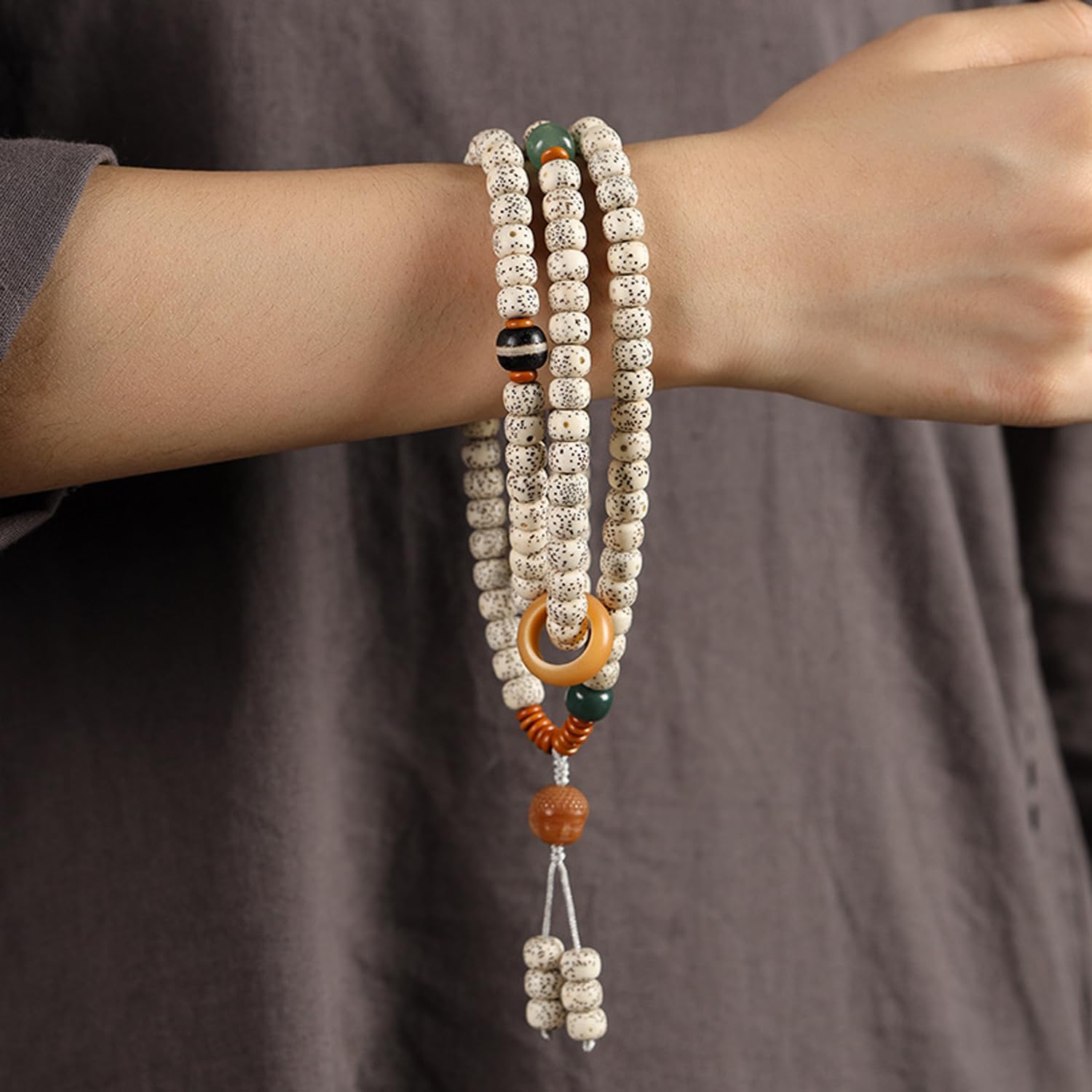 8mm 108 Mala Beads Bracelet for Men Natural Wooden/Bodhi Bead Necklace as Buddhist Meditation Prayer Beads