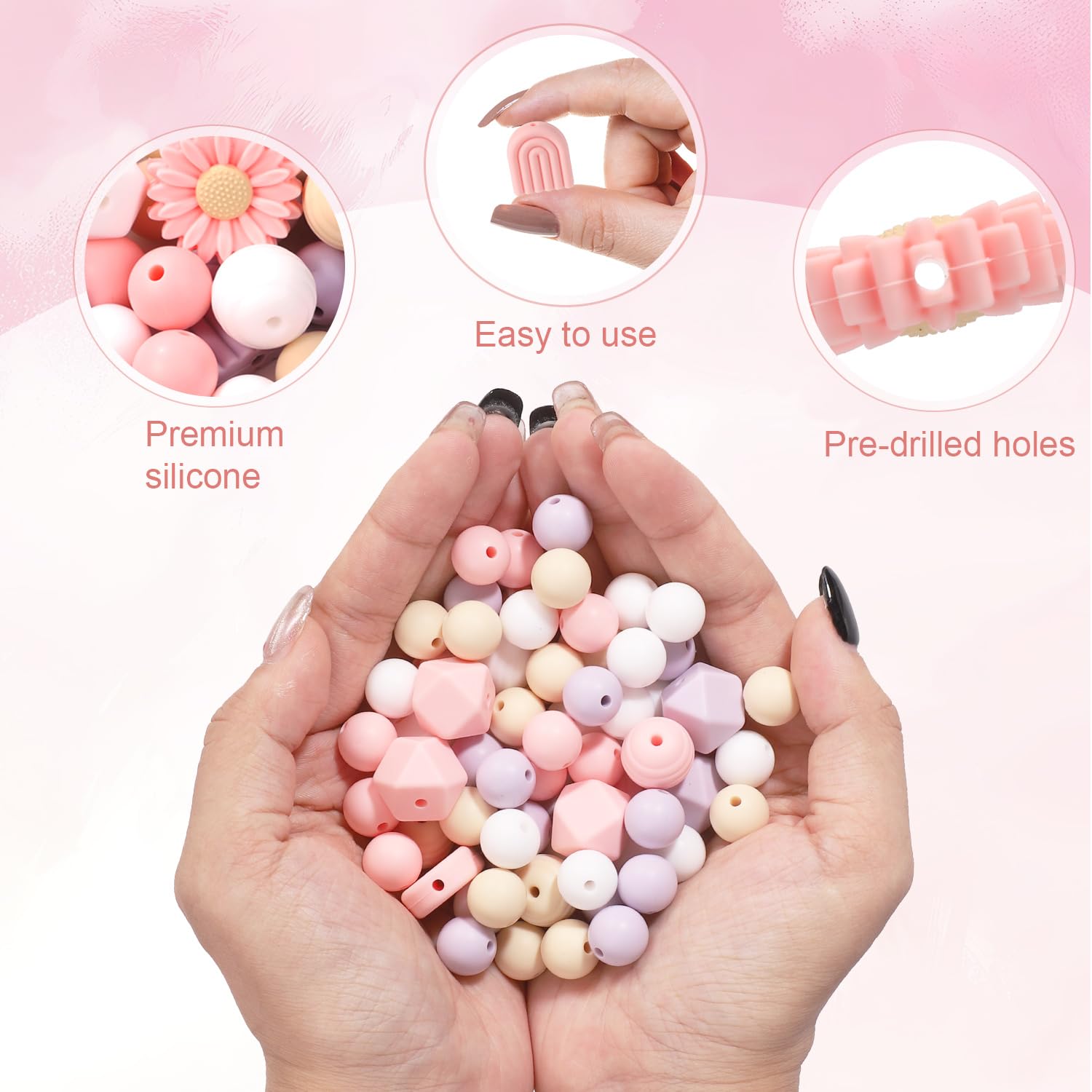 100 Perles Silicone Marguerite 4 Couleurs + Corde Nylon - Kit Création Bijoux Et Bracelets
