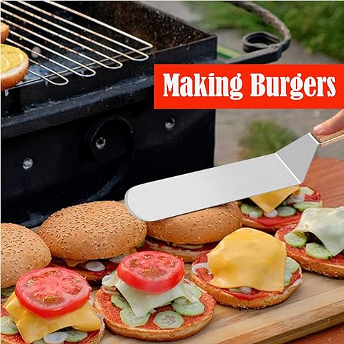 Miniatura 6 de HaSteeL - Juego de espátulas de metal, espátula de acero inoxidable con mango de madera, resistente y larga para panqueques, girador de hamburguesas