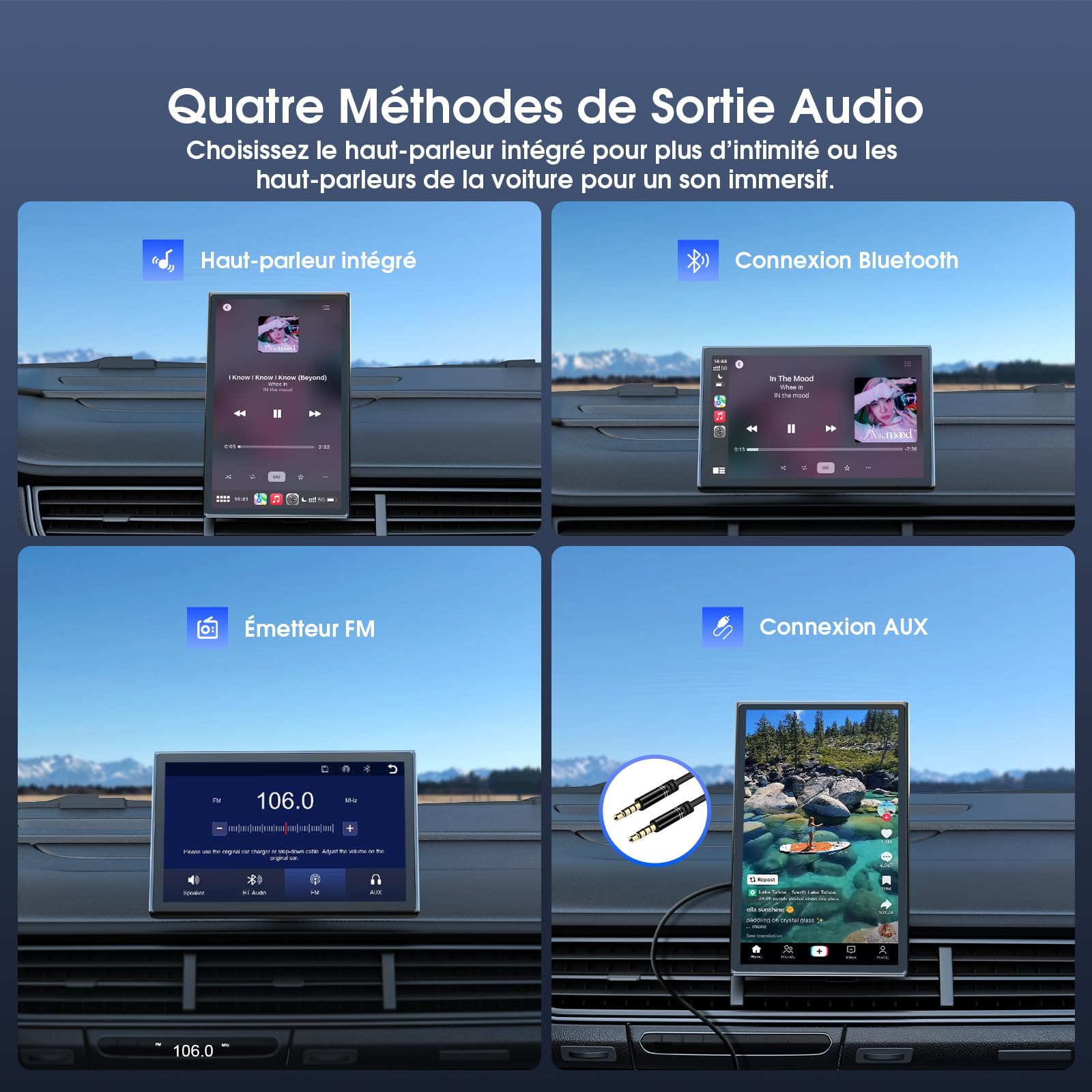 Avylet Écran 7'' A-pple Carplay Voiture, Android Auto sans Fil Tactile Portable, Navigation GPS, Contrôle Vocal Google/Siri, Radio Bluetooth, AUX/FM, Mirror Link, OTA