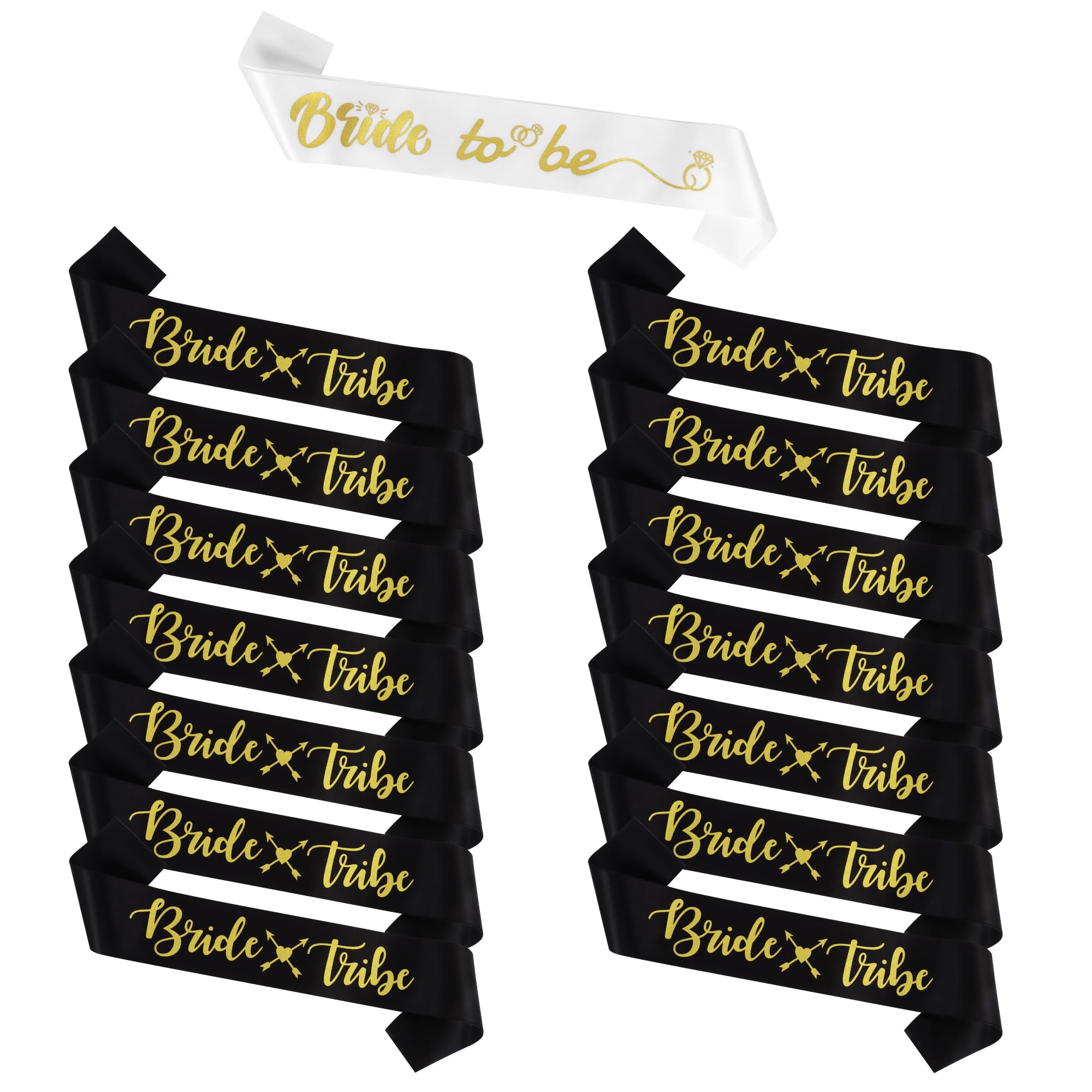 Iridsmole 15Pcs Hen Party Accessories Sashes Sets, 14 Black Gold Team Bride Sashes