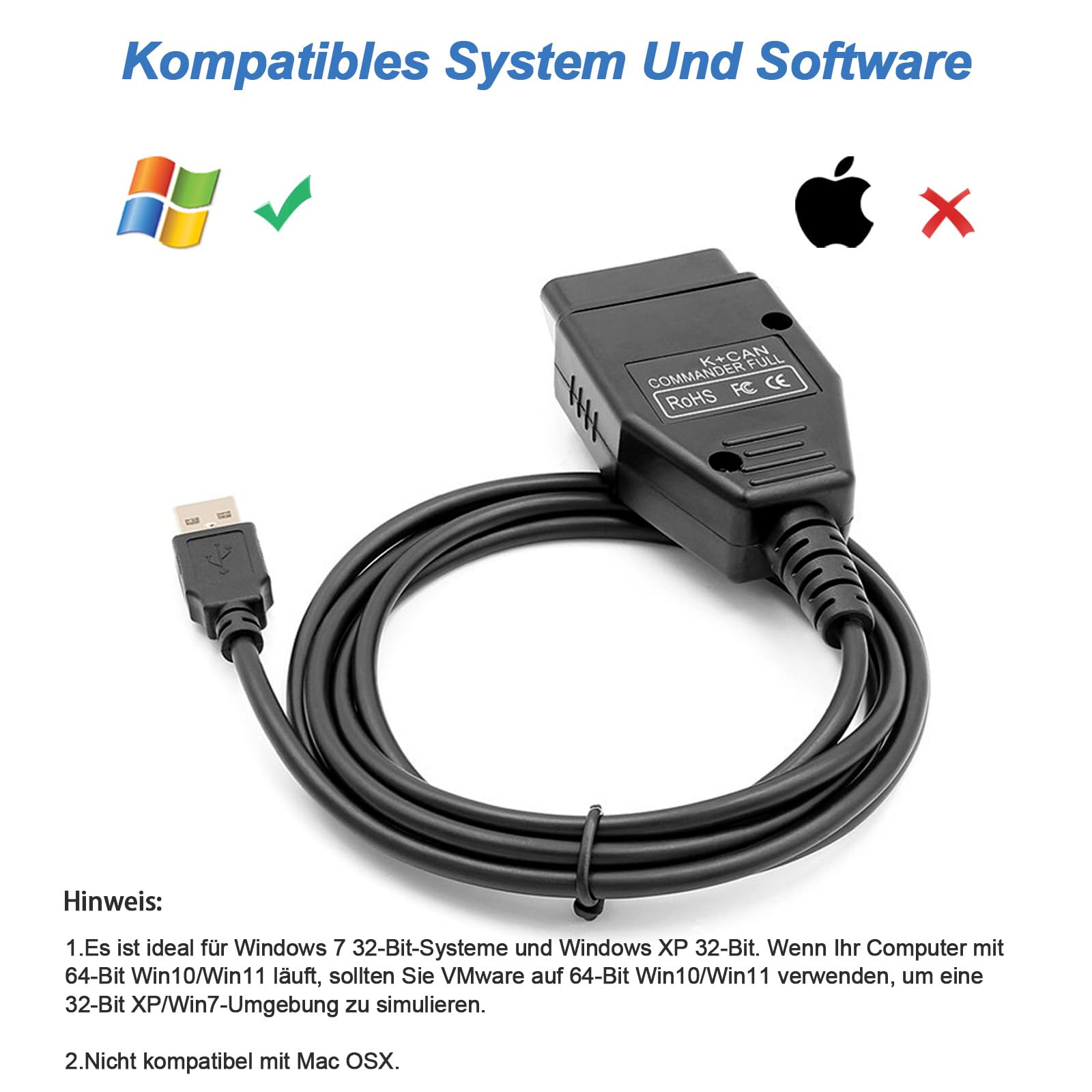 per K CAN Commander v1.4 Cavo for V-A-G,Lettore Codici OBD per Veicoli for V-vv/Audi/Skoda/SEAT/Nissan,Compatibile con k+can Commander 1.4 e V WTOOL Software di Programmazione ECU Scanner Strumento