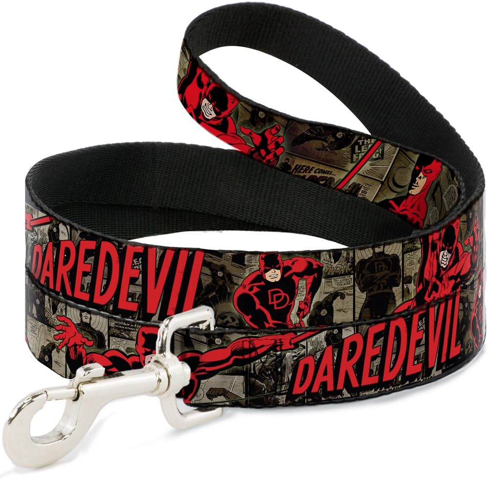 Dog Leash Daredevil Action Poses Comic Panels Grays Red 6 Feet Long 1.0 Inch Wide