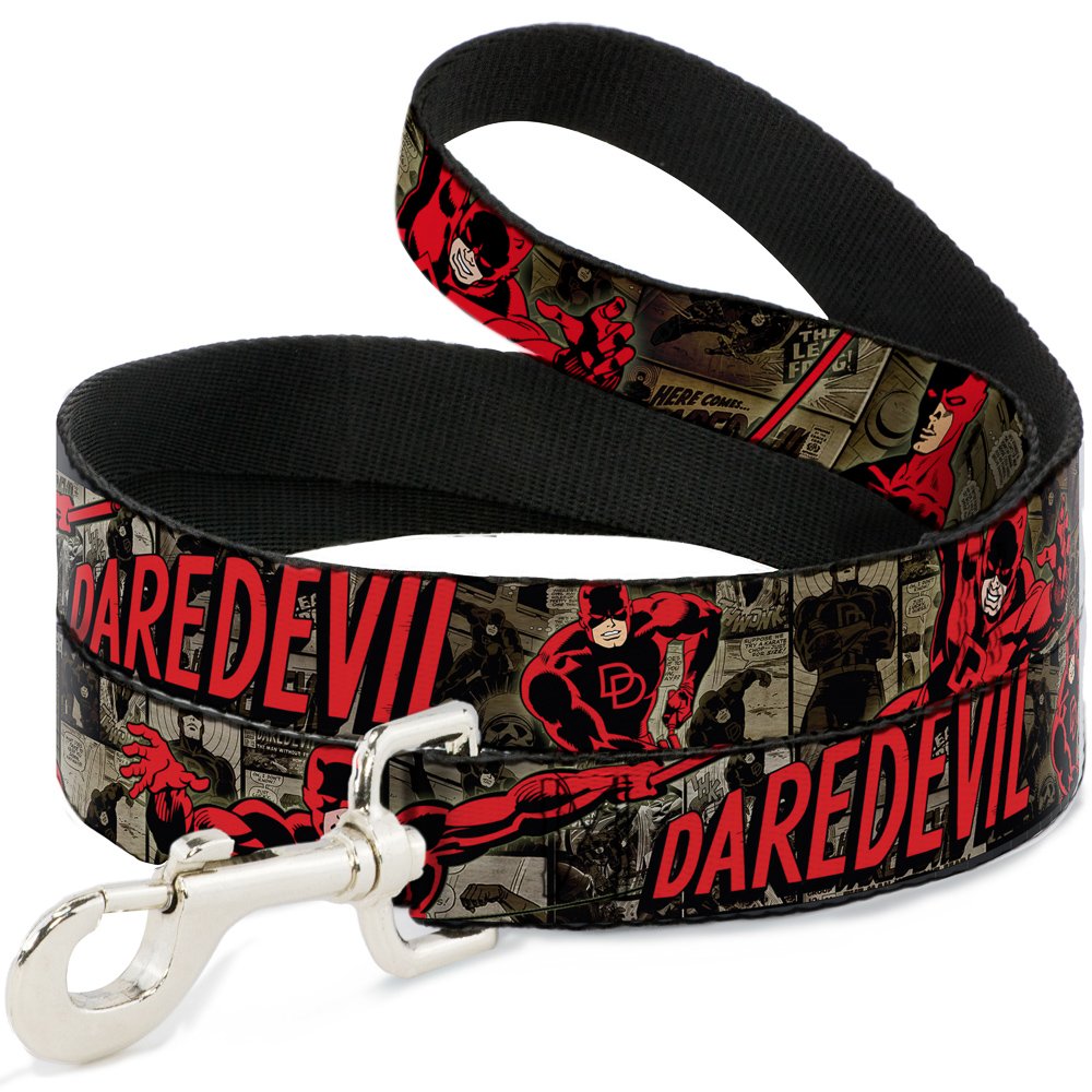 Laisse Daredevil Buckle-Down pour petit chien motifs imprimés rouges et gris de 1,8m