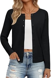 Ivicoer Cardigan Sweaters for Women Button Up Textured Sleeves Cardigans
