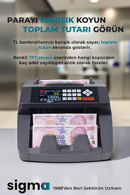 Sigma Sc7520 Sahte Kontrollü 2025 Model Tl Karışık Sayım Para Sayma Makinesi - Müşteri Ekranı Hediyeli