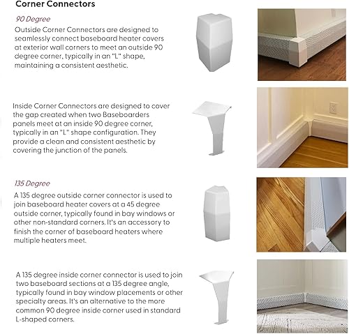 Miniatura 2 de Baseboarders Conector de accesorios de esquina interior de 135 grados de la serie Premium accesorio de calentador de zócalo fácil de poner de acero