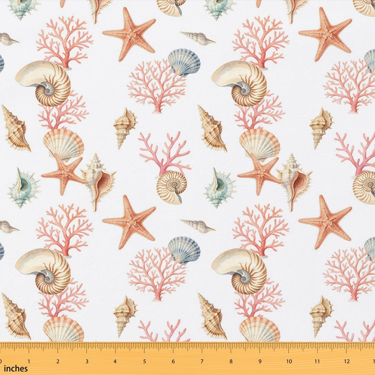 Homewish Przybrzeżna tkanina plażowa od The Yard Ocean Creatures tkanina flanelowa muszla tkanina tapicerska, nierozciągliwa motyw koralowej rozgwiazdy miękkie tkaniny dekoracyjne, 10 jardów