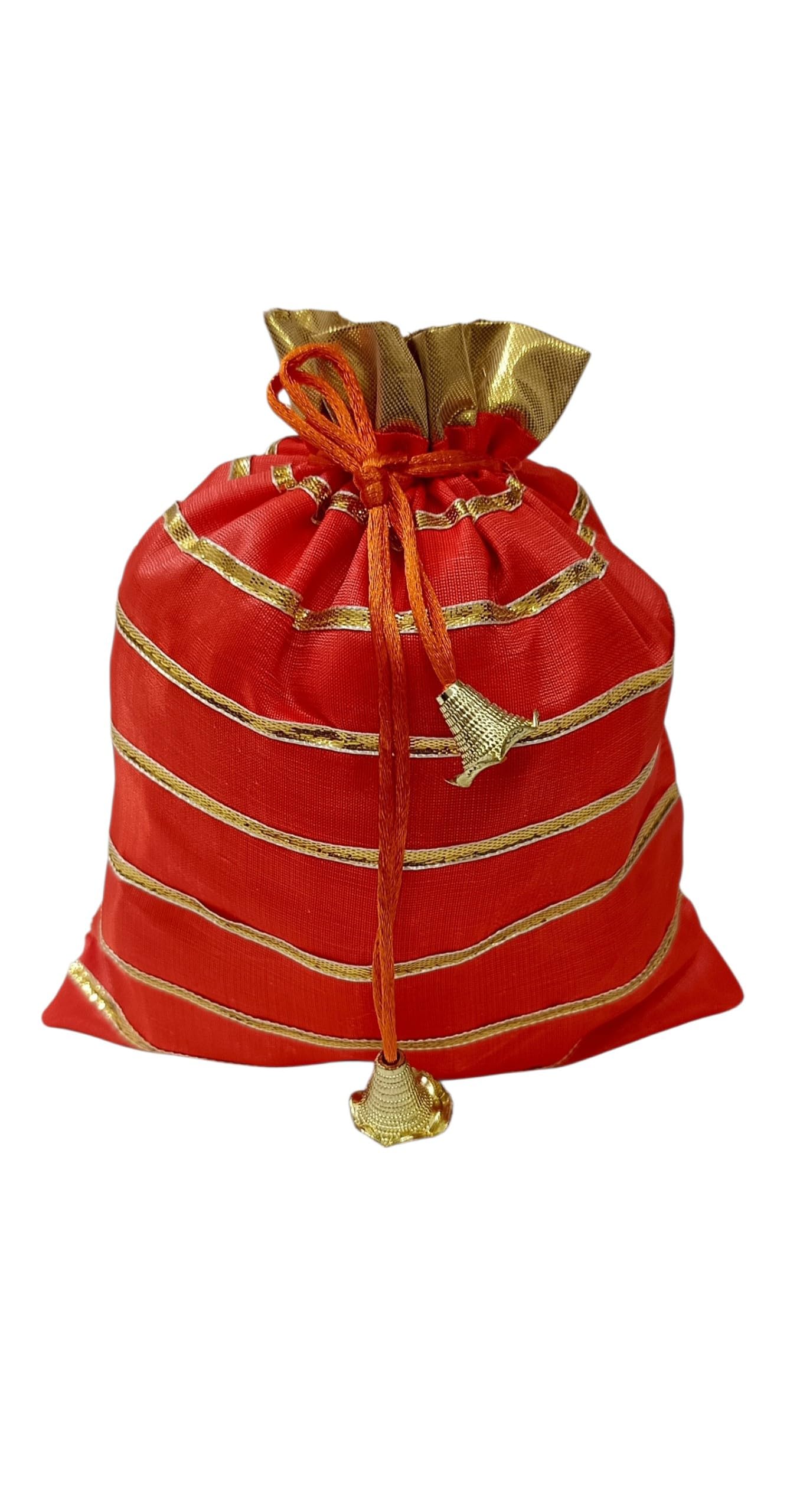 Pouch Bag for Women Orange and Gold Drawstring-image-6
