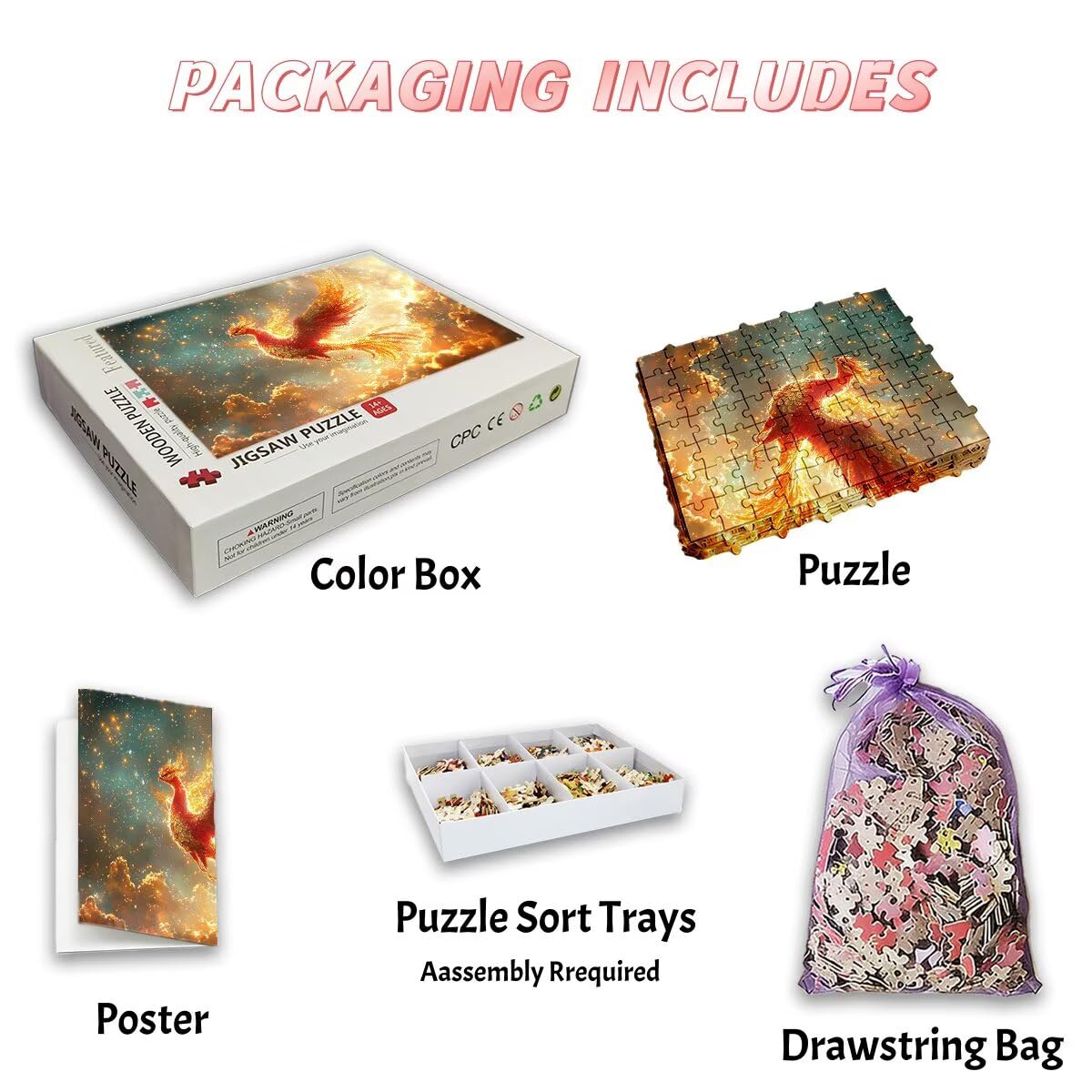Puzzle 2000 sztuk Feniksa, Puzzle Płomień, Puzzle 2000 Dorosłych, Puzzle dla Dorosłych Z Pudełkiem Prezentowym, Trudne Drewniane Puzzle Dla Całej Rodziny, Oryginalne Prezenty Dla Kobiet Wystrój -2754