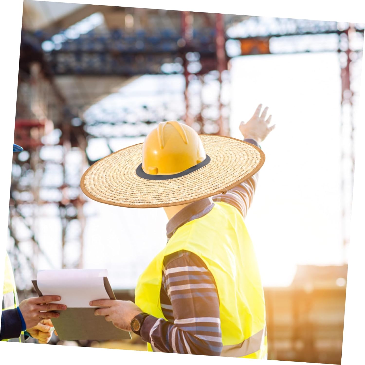 Homoyoyo Full Brim Hard Hat Visor Men's Sun Hat for Construction Workers Straw Sun Shade Helmet Accessory