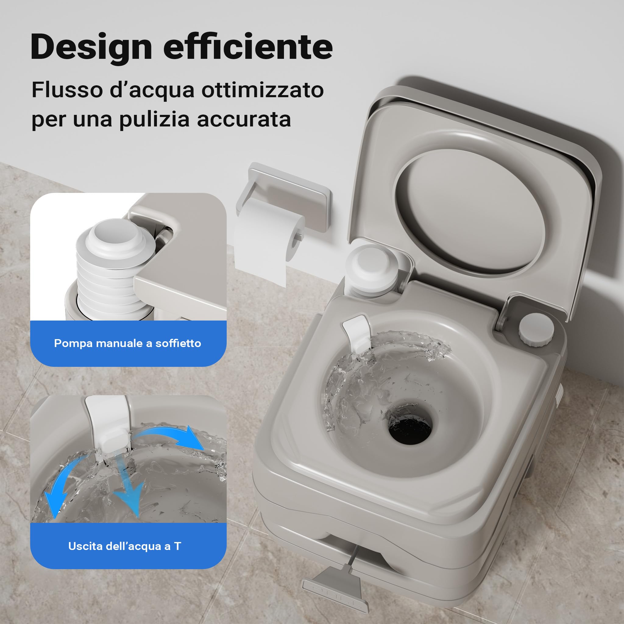 Wiltec WC Portatile 10 l, WC da Campeggio Portatile con Pompa Manuale, Bagno Chimico per Camper Facile da Pulire
