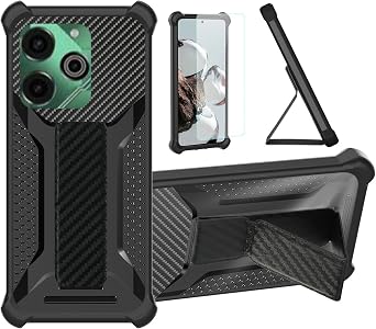 bojioderf Case Compatible for Tecno Pova 6 Pro 5g Phone Case Cover [with Tempered Glass Screen Protector] Hybrid Case [Folding Support Magnetic] [Frosted Anti-Fingerprint] Black