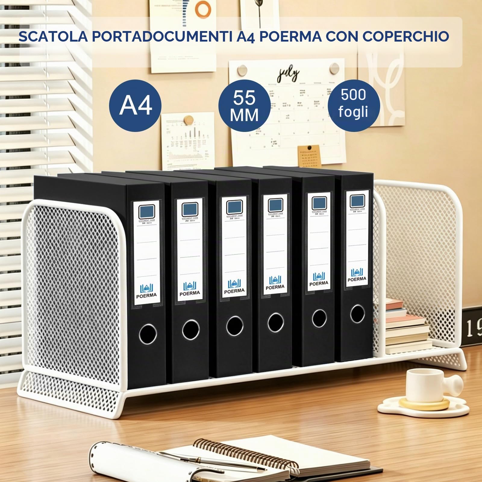 10 Pezzi Scatola Archivio A4 con Coperchio, Dorso da 55 mm, Nero