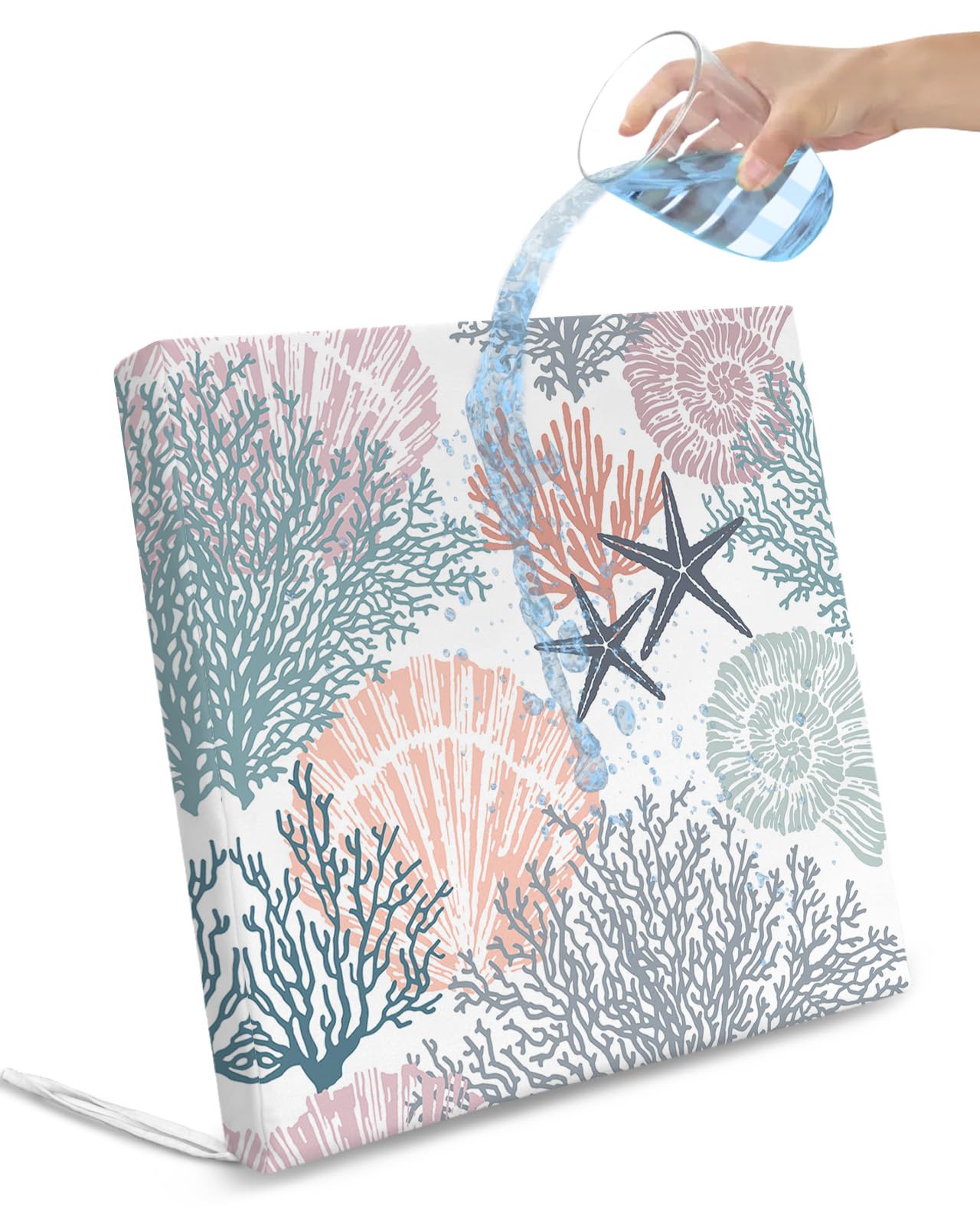 Pinroote Teal Orange Red Coastal Patio Cushion Covers, Outdoor Cushion Covers Waterproof Seat Cushion Slipcovers, Summer Beach Coral Nautical Seaside Chair Cushion Cover 22