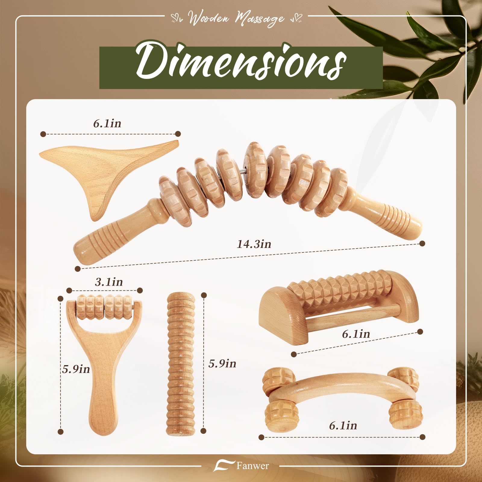 Kit Maderoterapia Corporal 6 Piezas, Maderoterapia Abdomen y Celulitis, Masajeador Madera, Moldear el cuerpo, Bolsa de Transporte y Guía